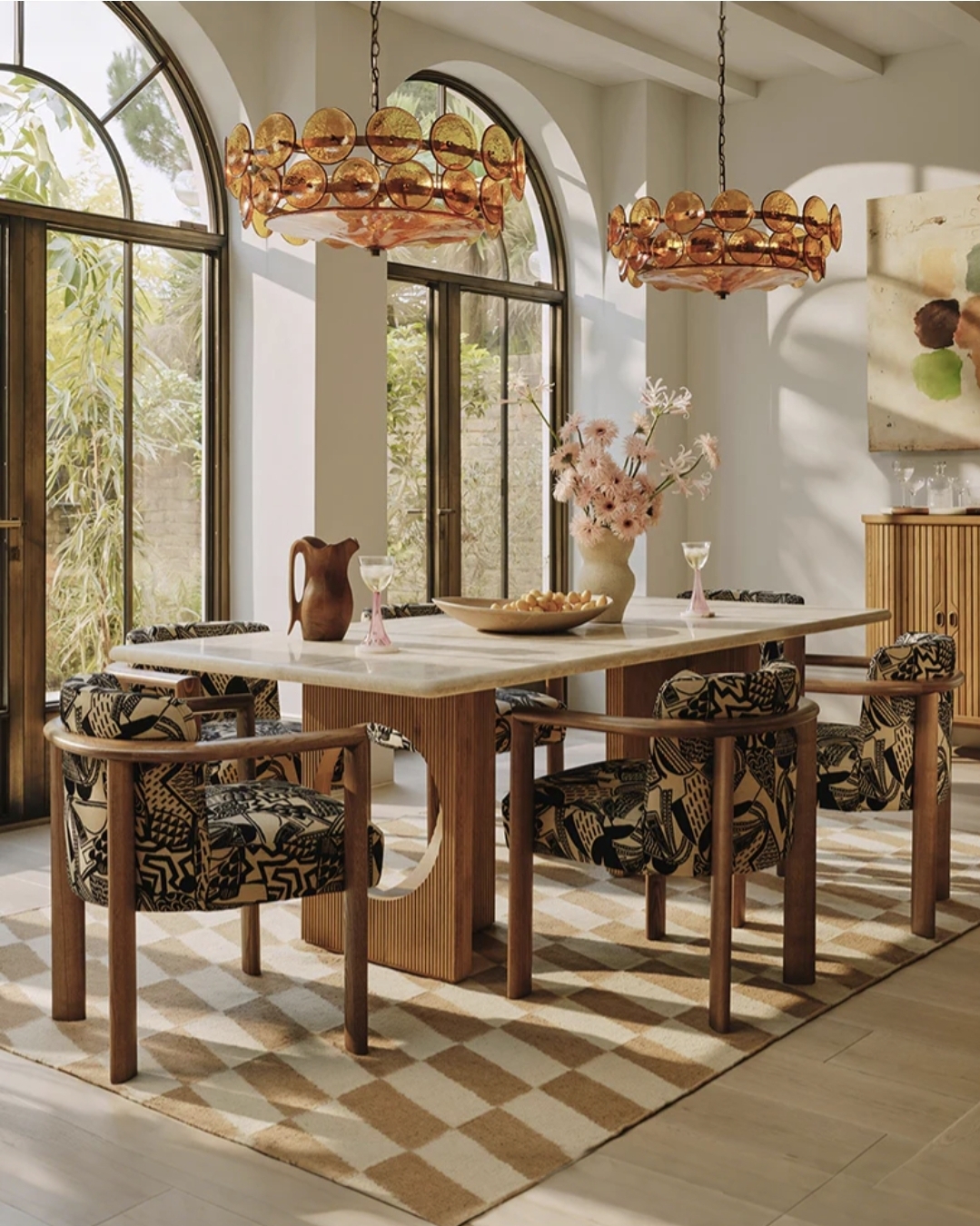 Oak & Aura's Dining Table, Travertine & Solid Wood