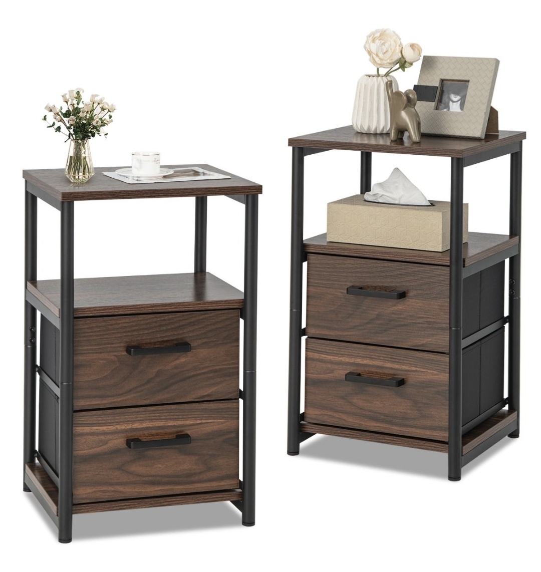 Oak & Aura's Nightstand Set of 2 Metal Frame Bedside Table