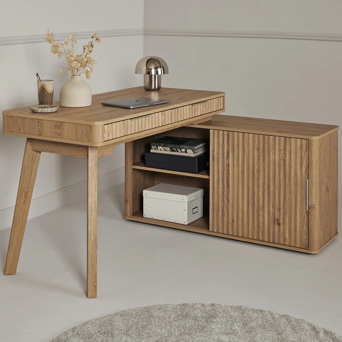 Oak & Aura 142cm L-Shaped Desk,  Colors available - Montana oak, white oak .