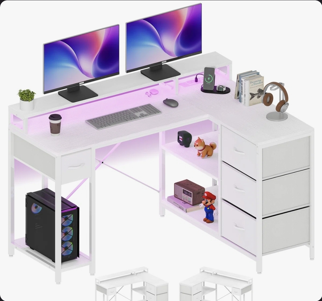 Oak & Aura's  L- Shaped Metal Base Computer Desk