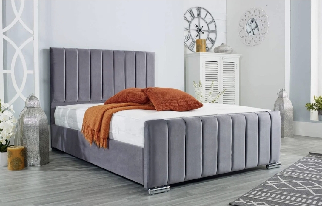 Oak & Aura's LUXURY  FABRIC BED SET WITH MATTRESS & HEADBOARD  5FT KINGSIZE
