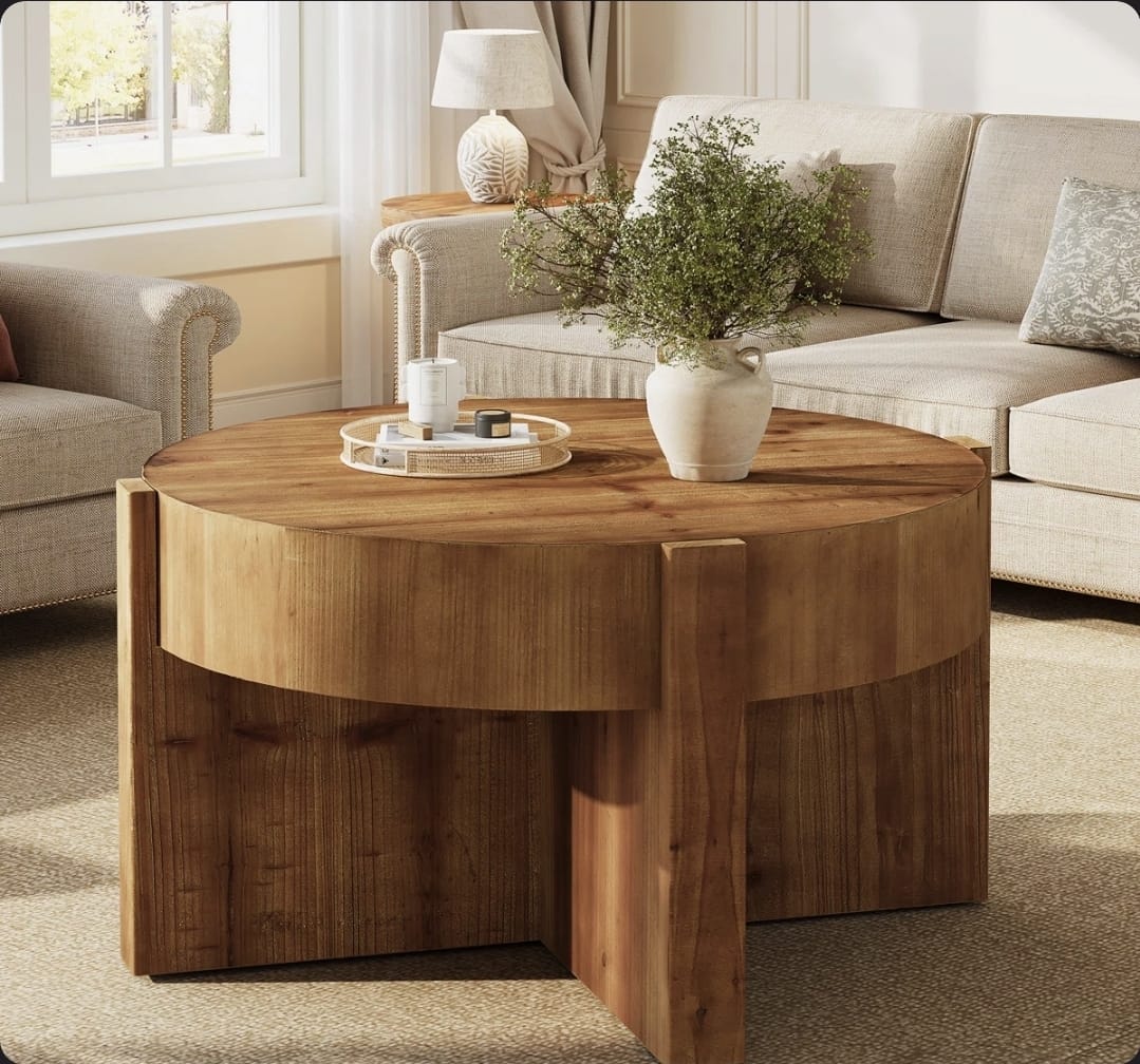 Oak & Aura's Solid Wood Pedestal Coffee Table