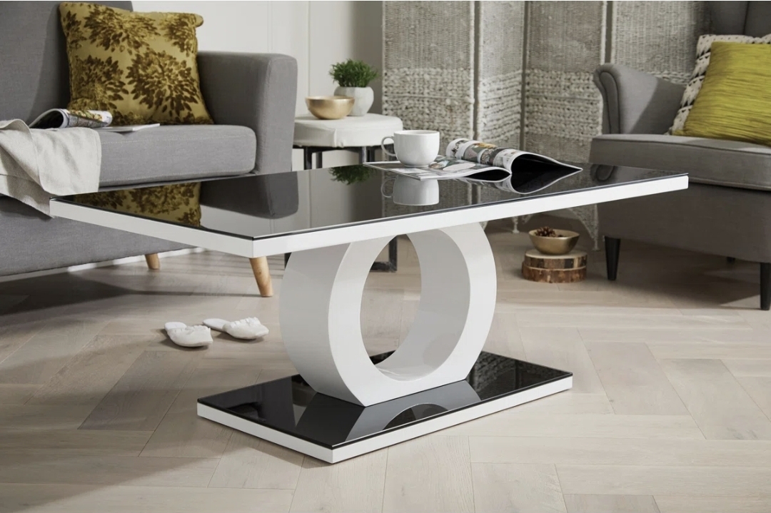 Oak & Aura's Unique Halo High Gloss Coffee Table - Modern Design Living Room Table