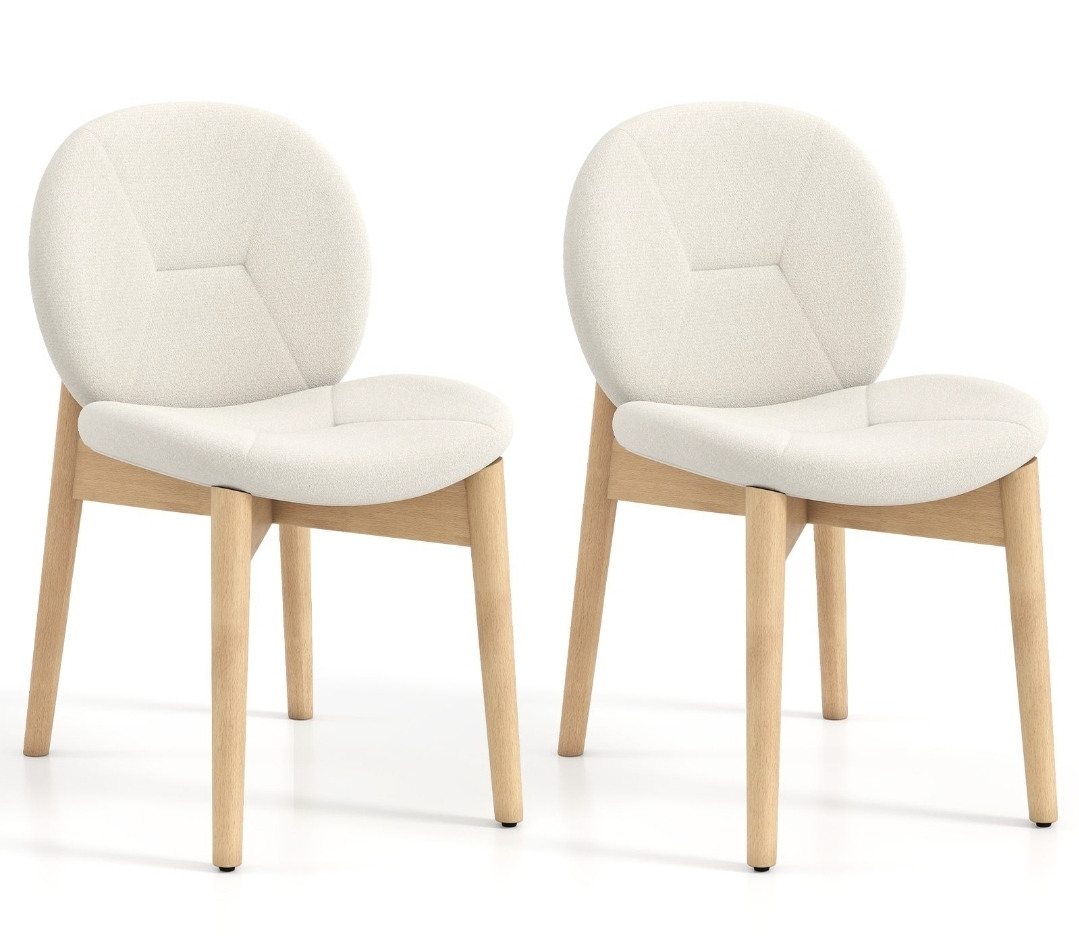 Oak & Aura's Soft Boucle Upholstered Wooden Dining Chairs Set of 2 with Rubber Wood Legs