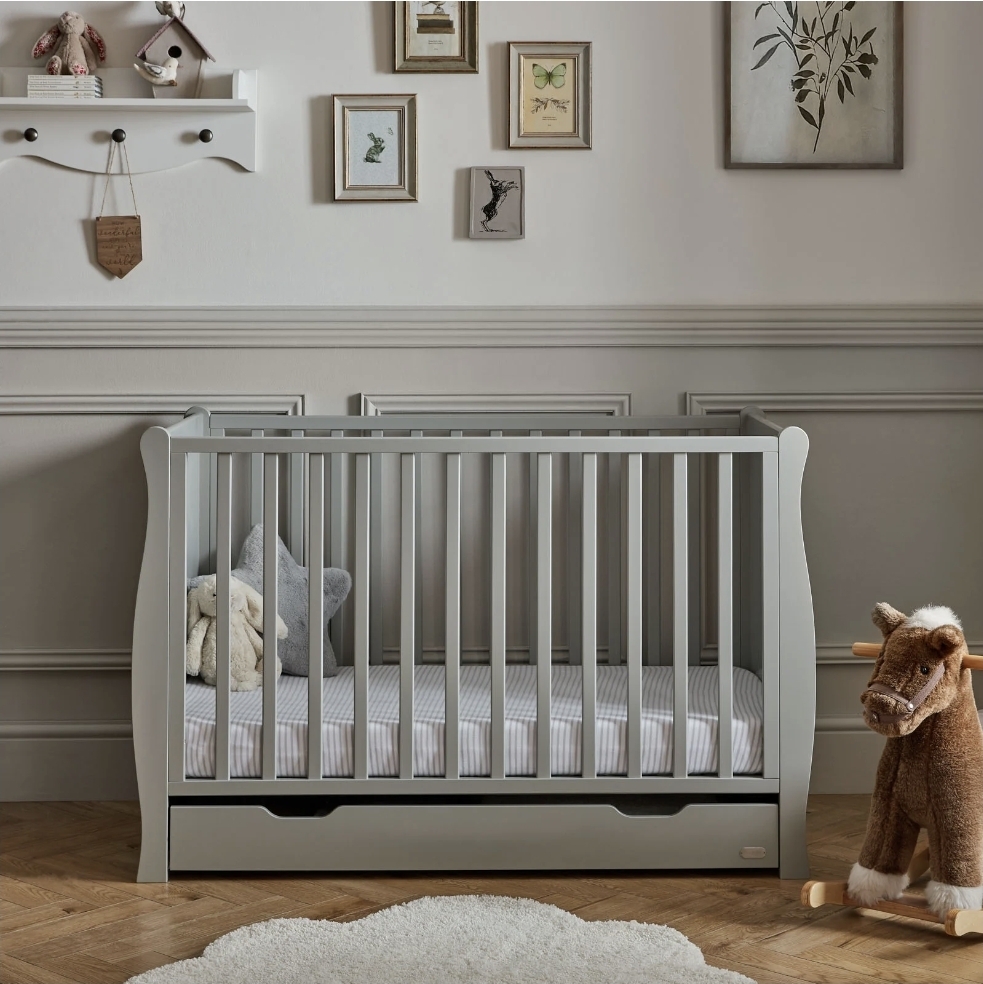 Oak & Aura's Cot with Drawer & 10cm Eco-Fibre Mattress
