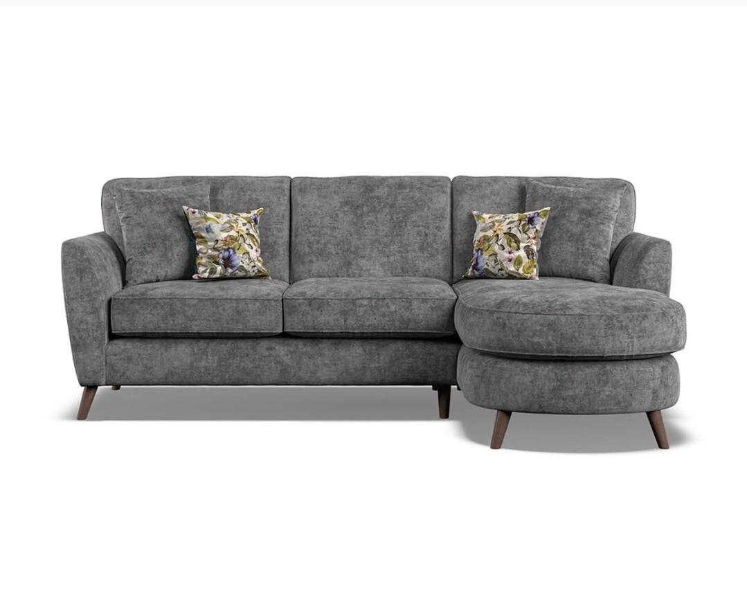Oak & Aura's Grey Velvet Right Hand Facing Chaise Sofa